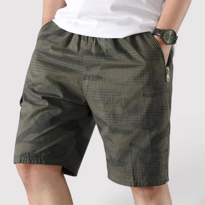 Michael Sydney men's camo cargo shorts, front view