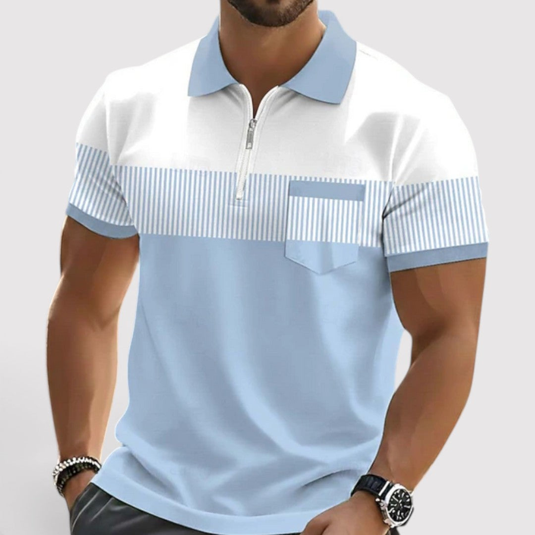 Michael Sydney men's striped polo shirt, front view