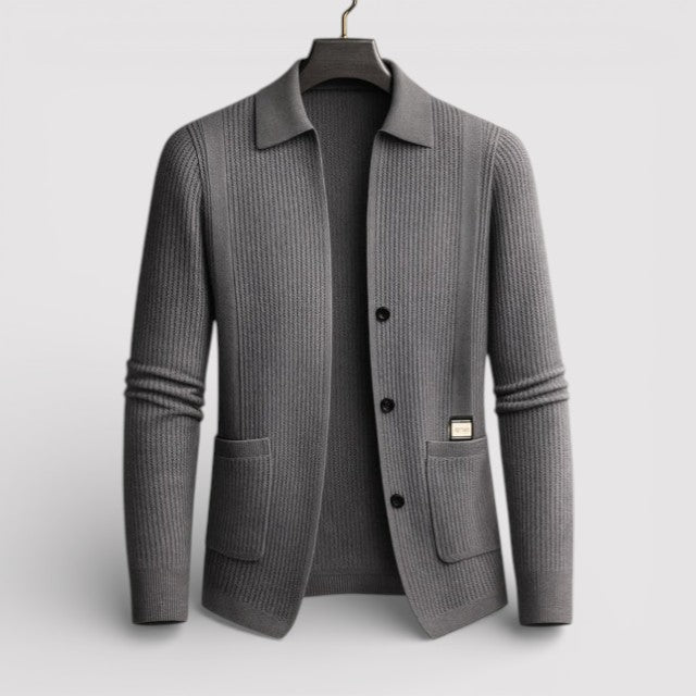 Michael Sydney men's cardigan with collar, front view