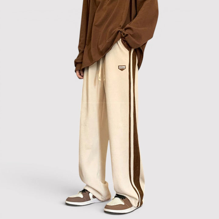 Michael Sydney men's wide-leg pants with side stripes, front view