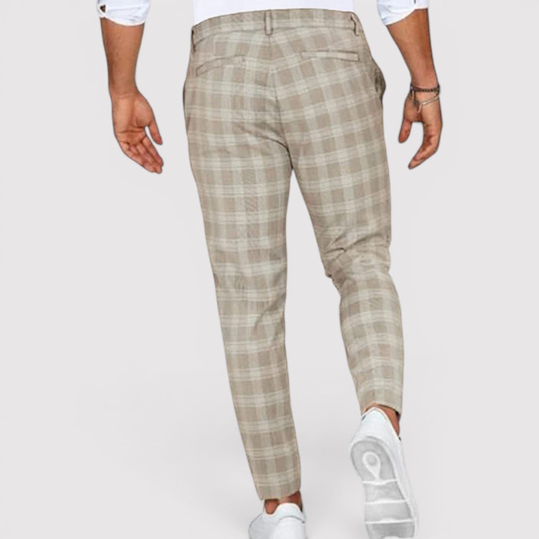 Michael Sydney men's tapered check pants, front view
