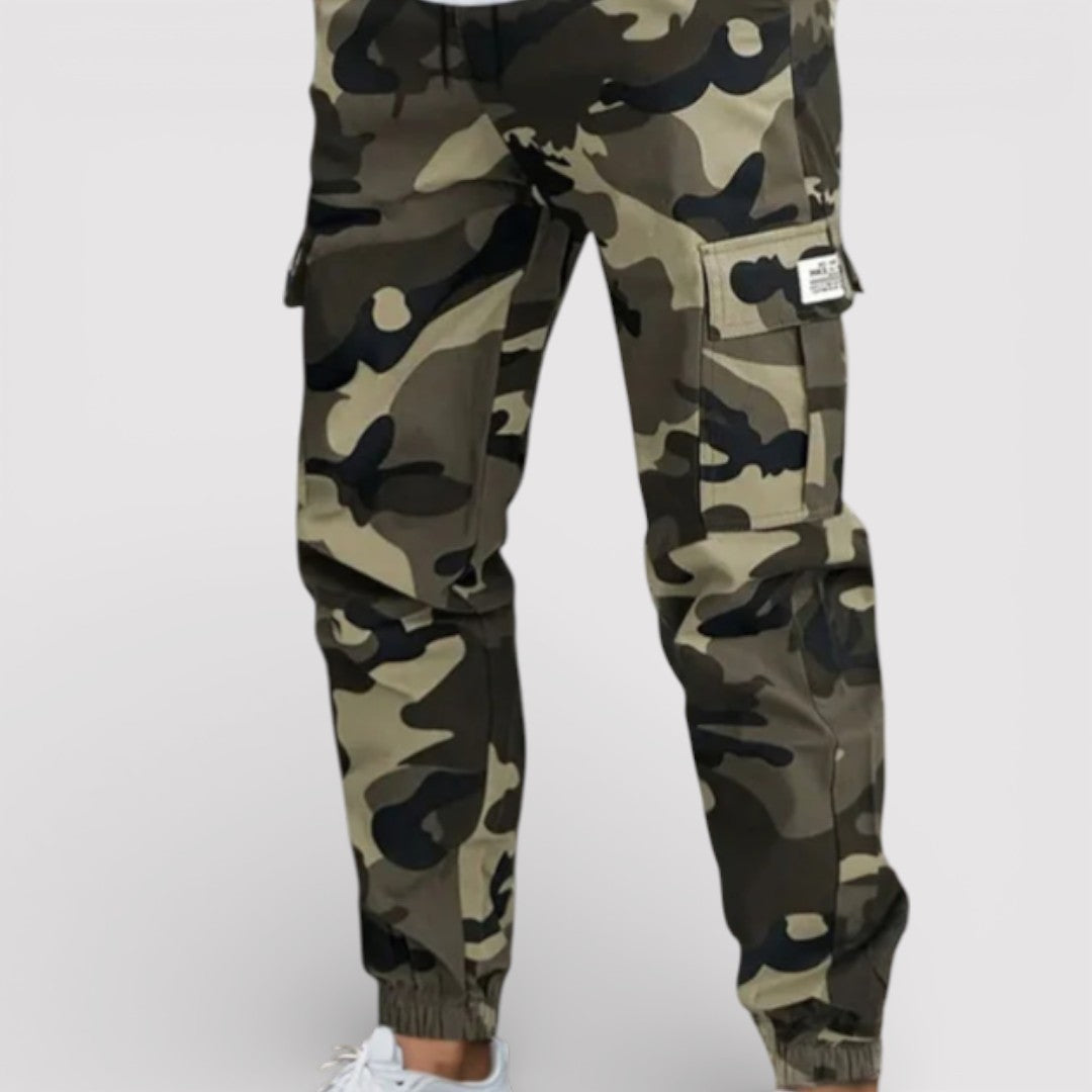 Michael Sydney men's camouflage cargo pants, front view