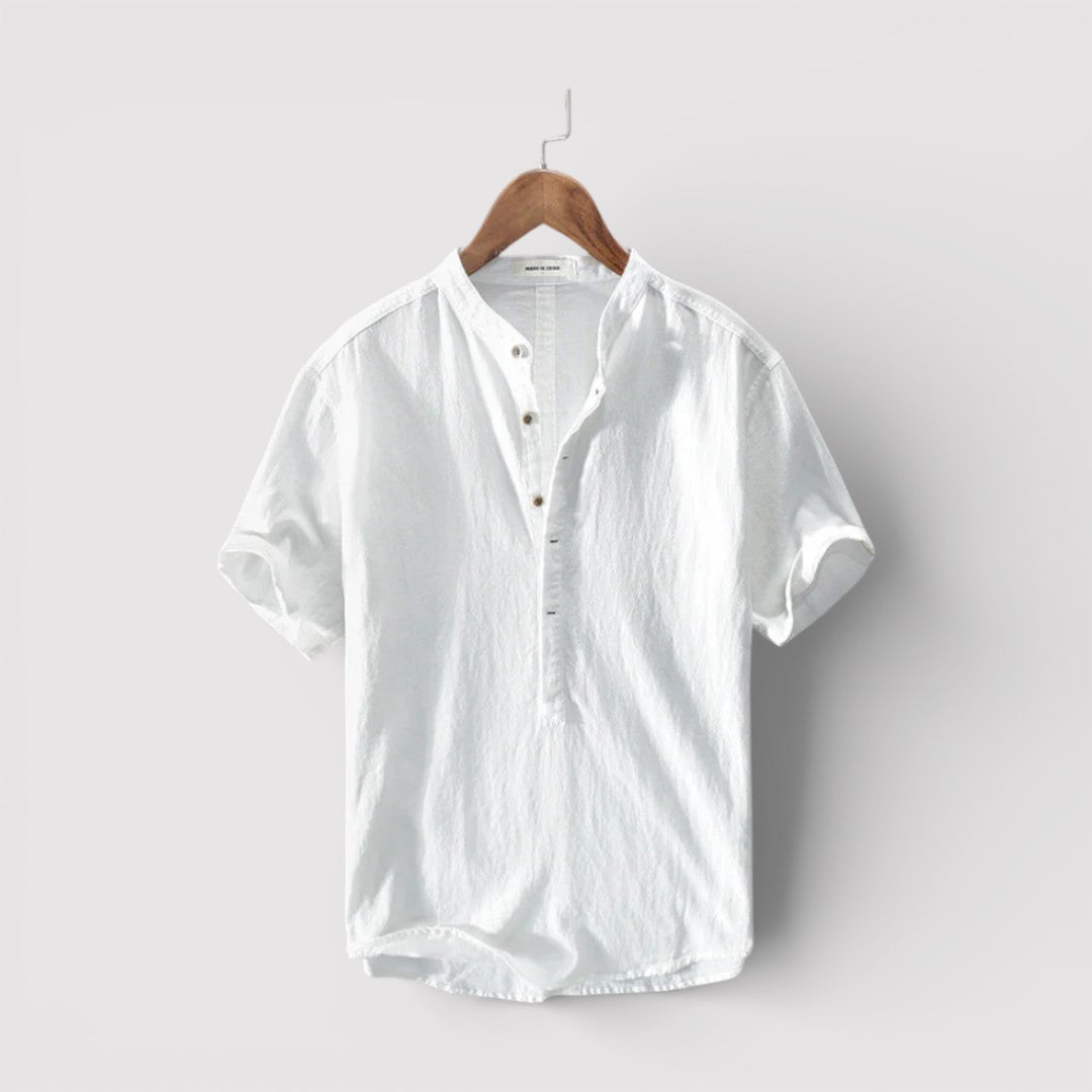 Michael Sydney men's short-sleeve shirt with mandarin collar, front view