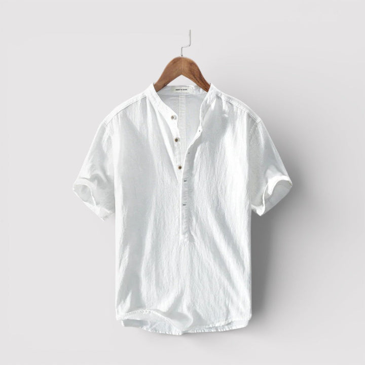 Michael Sydney men's short-sleeve shirt with mandarin collar, front view