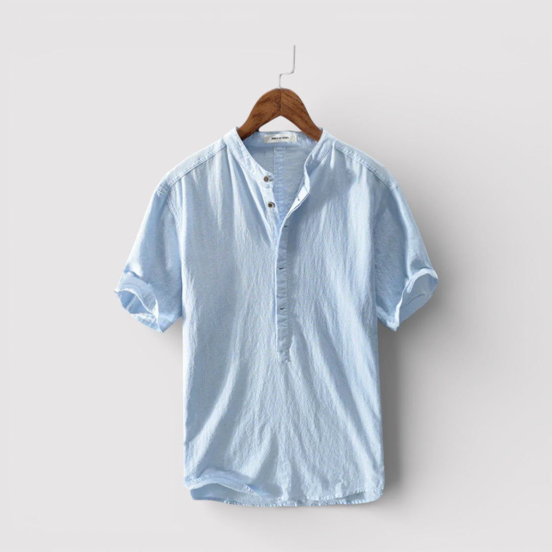 Michael Sydney men's short-sleeve shirt with mandarin collar, front view