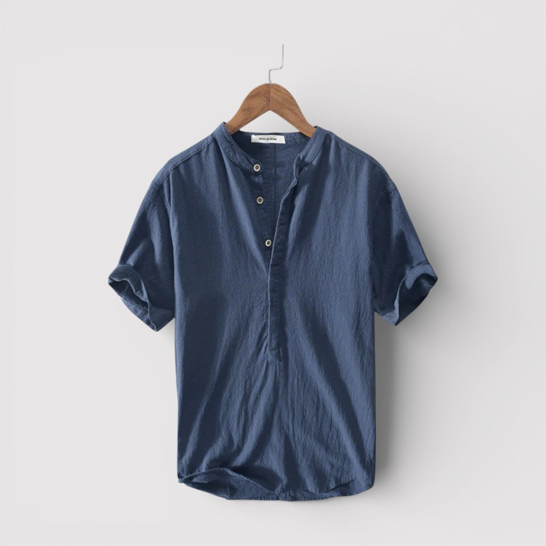 Michael Sydney men's short-sleeve shirt with mandarin collar, front view