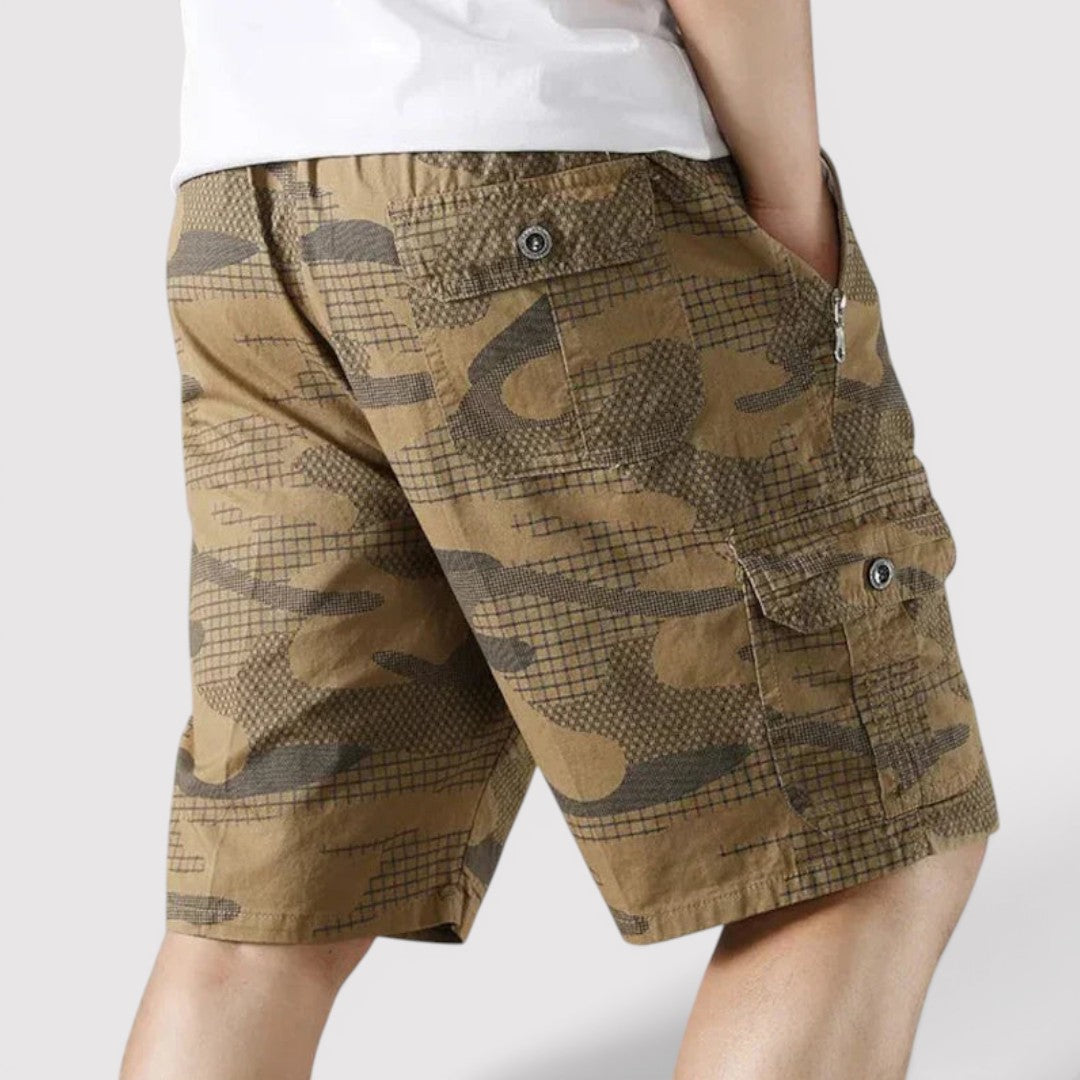 Michael Sydney men's camo cargo shorts, front view