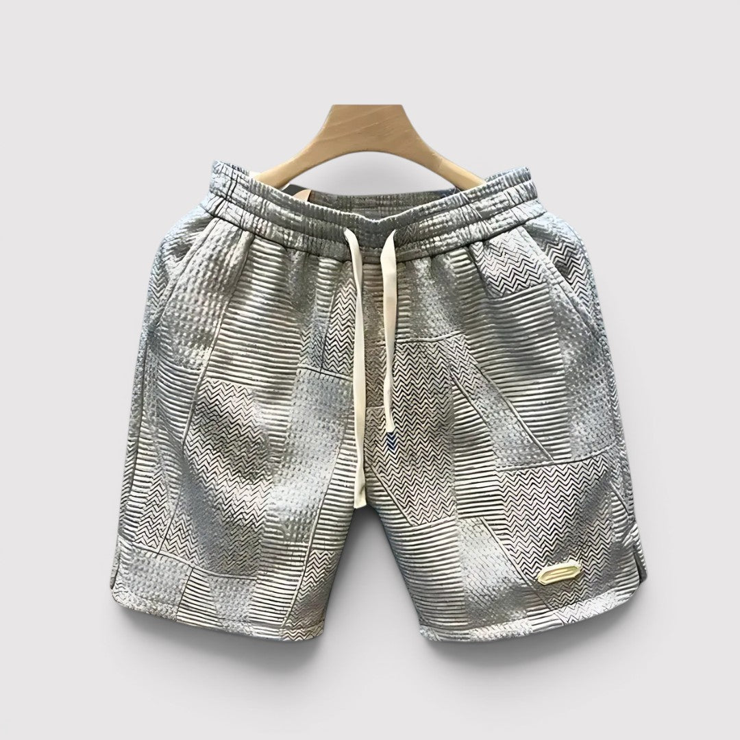 Michael Sydney men's patchwork shorts, front view