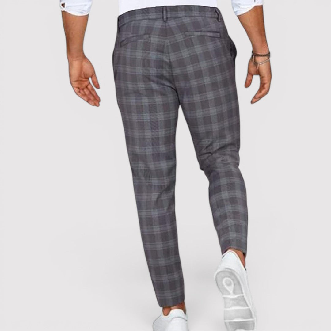 Michael Sydney men's tapered check pants, front view