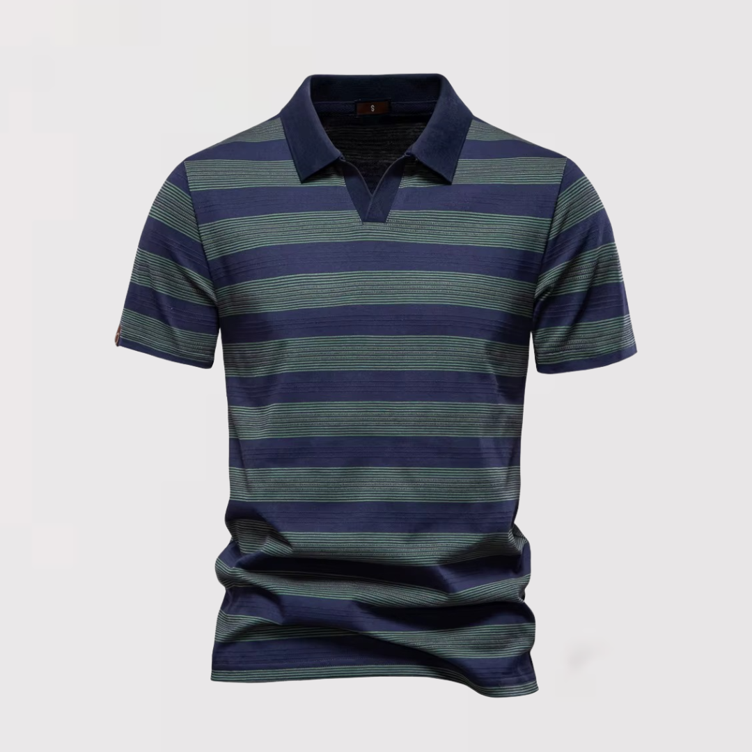 Michael Sydney men's Airy Striped Summer Polo Shirt, front view