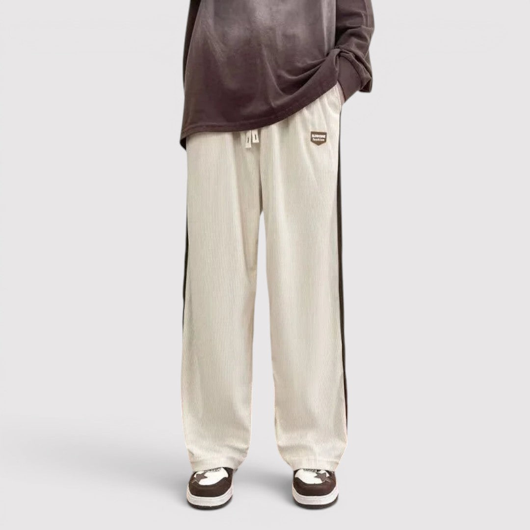 Michael Sydney men's wide-leg pants with side stripes, front view