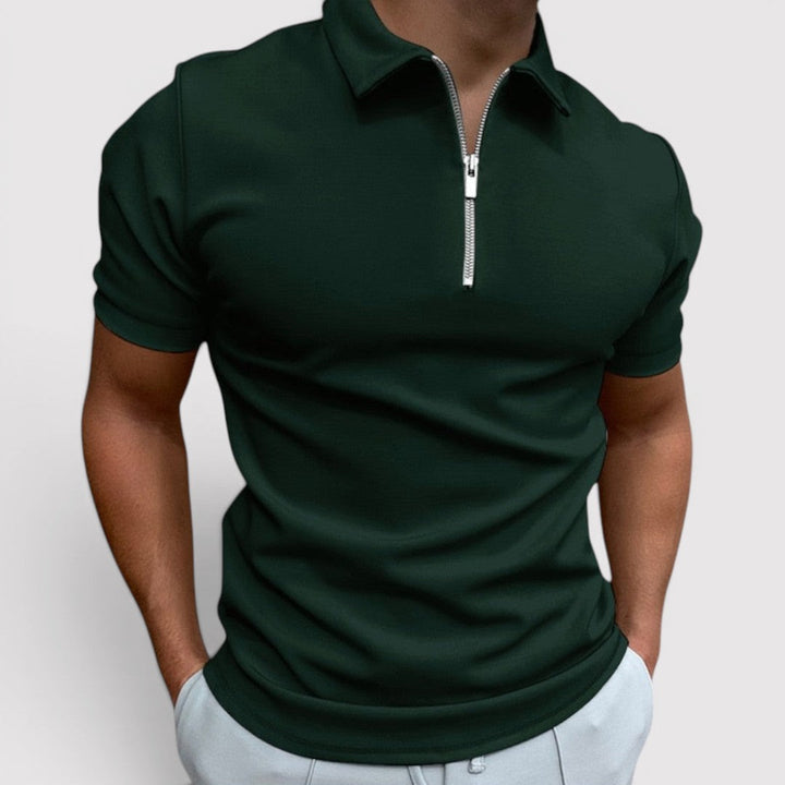 Michael Sydney men's stretch polo shirt with half-zip collar, front view