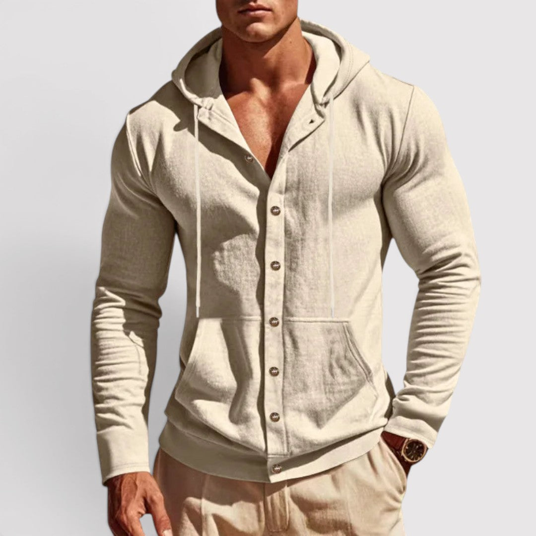 Michael Sydney men's hooded shirt, front view