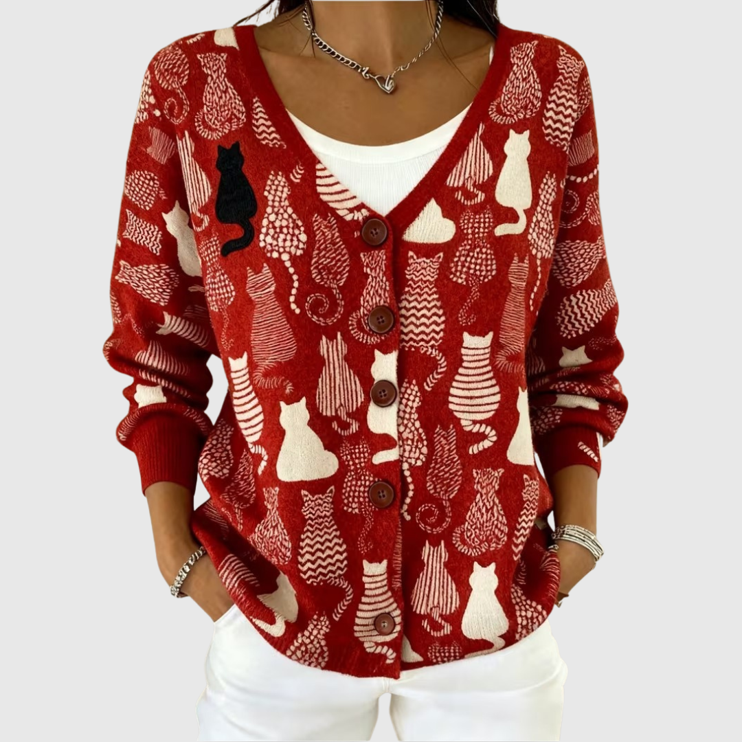 Faith™ | Red Cat Print Cardigan
