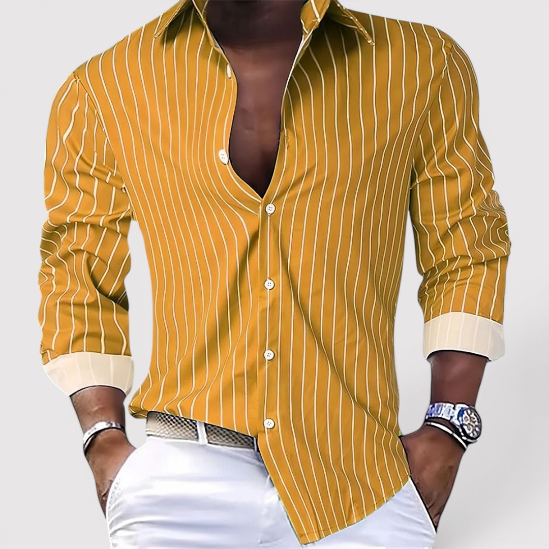 Michael Sydney men's striped shirt, front view