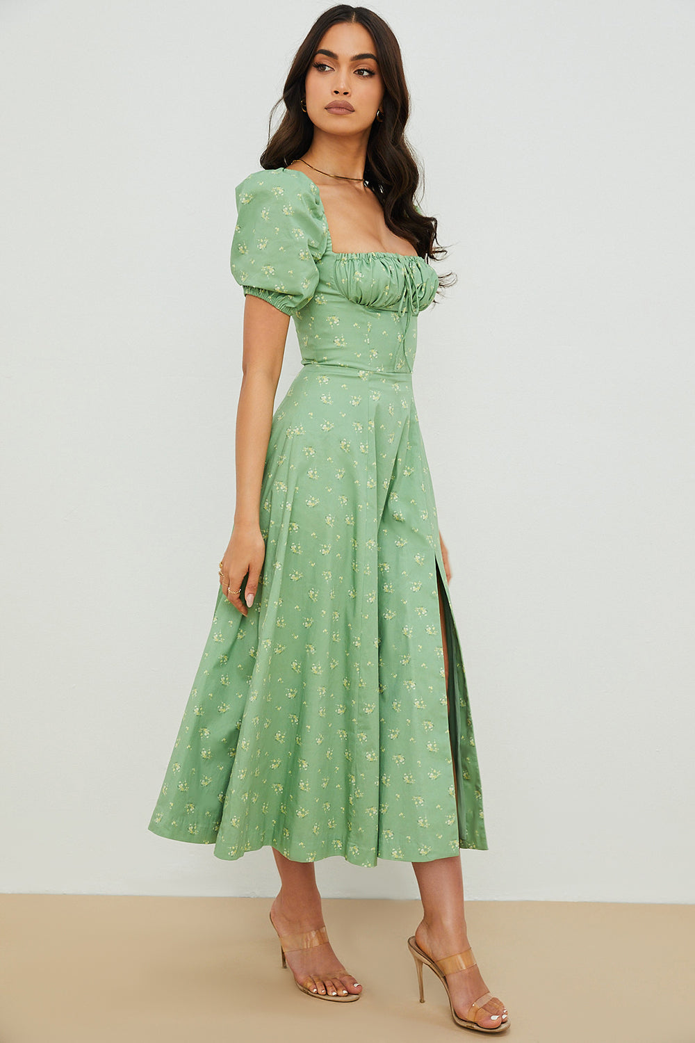 Ellen™ | Puff Sleeve Floral Midi Dress