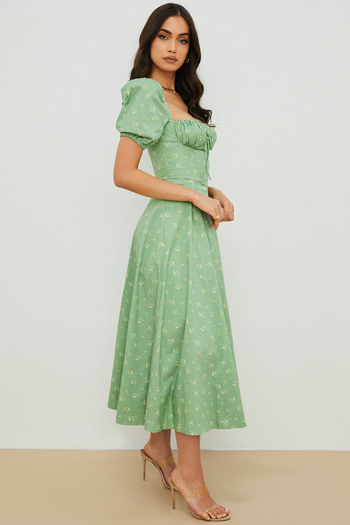 Ellen™ | Puff Sleeve Floral Midi Dress