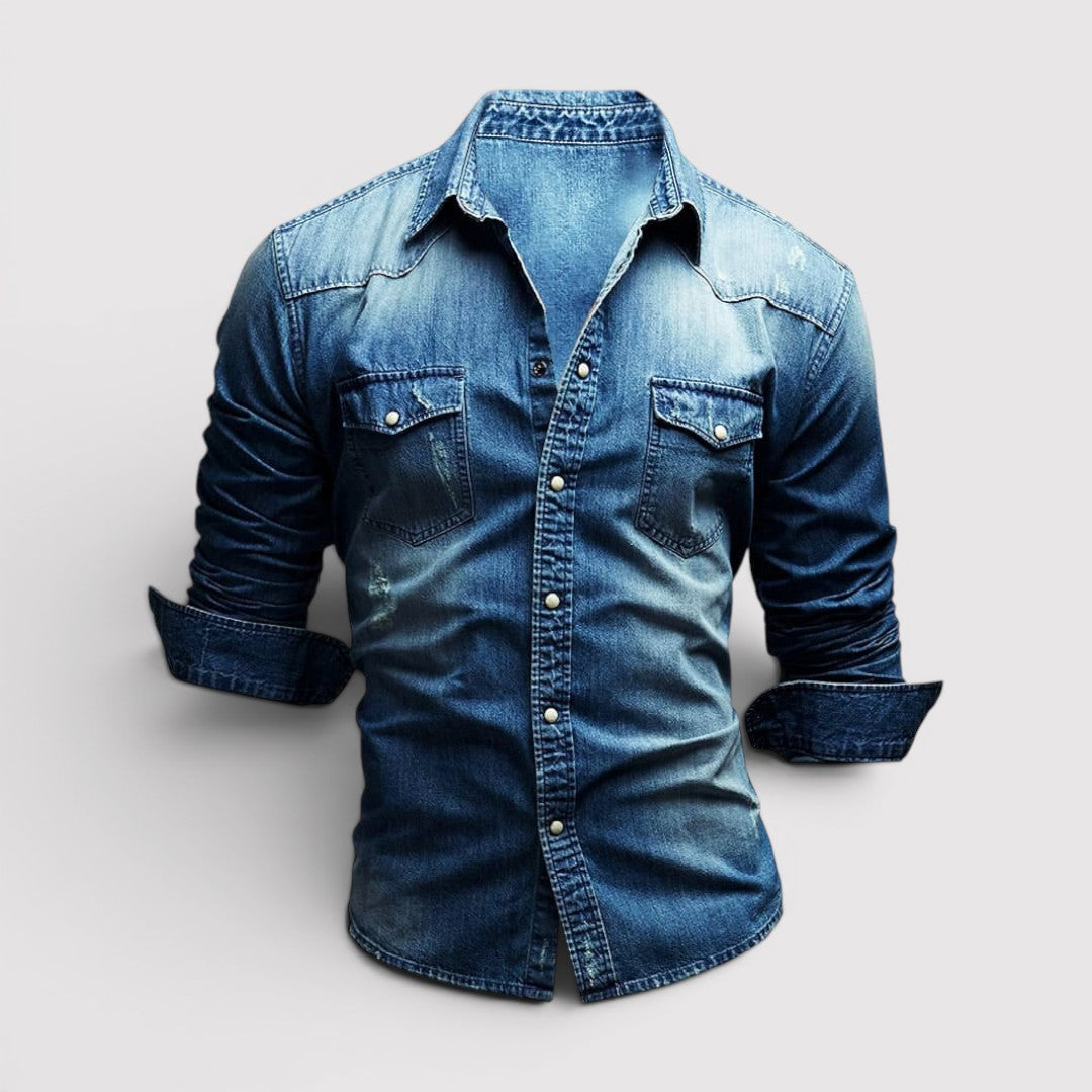 Michael Sydney men's long sleeve shirt with chest pocket, front view