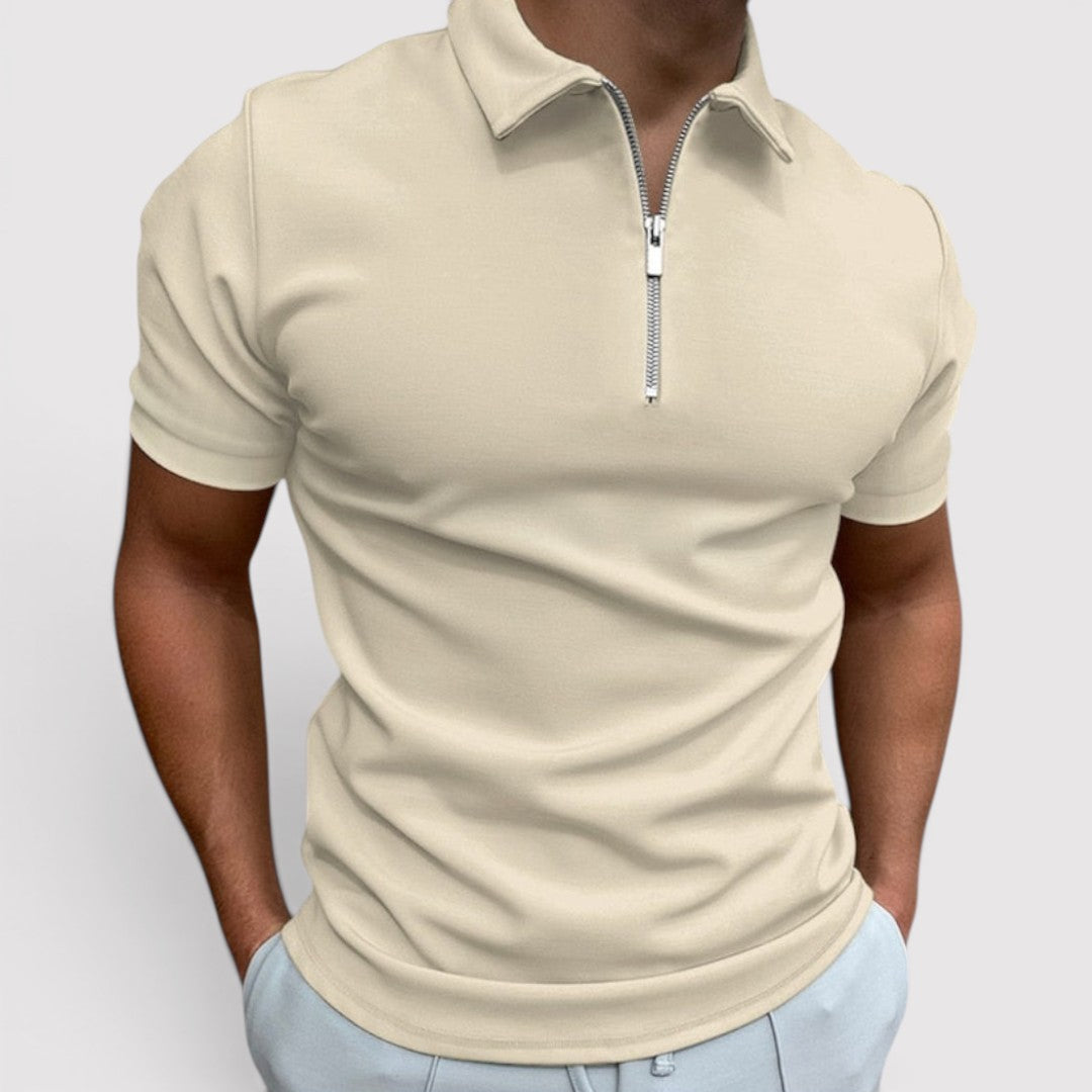 Michael Sydney men's stretch polo shirt with half-zip collar, front view