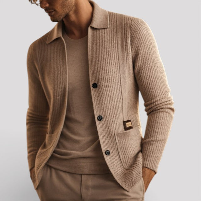 Michael Sydney men's cardigan with collar, front view