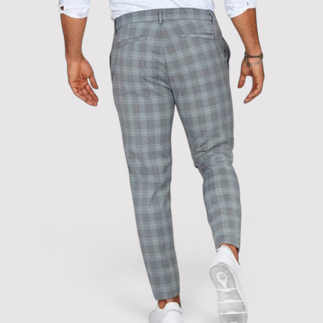 Michael Sydney men's tapered check pants, front view