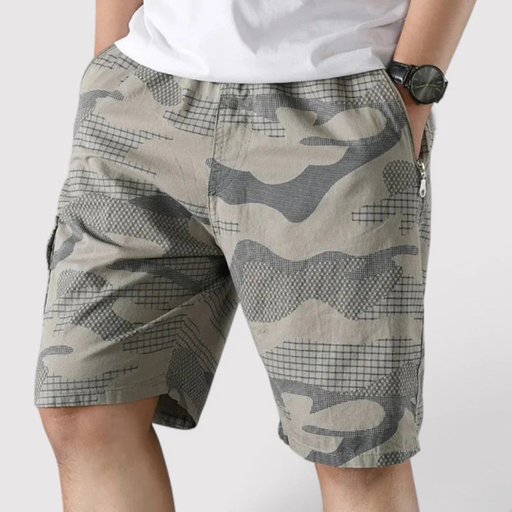 Michael Sydney men's camo cargo shorts, front view