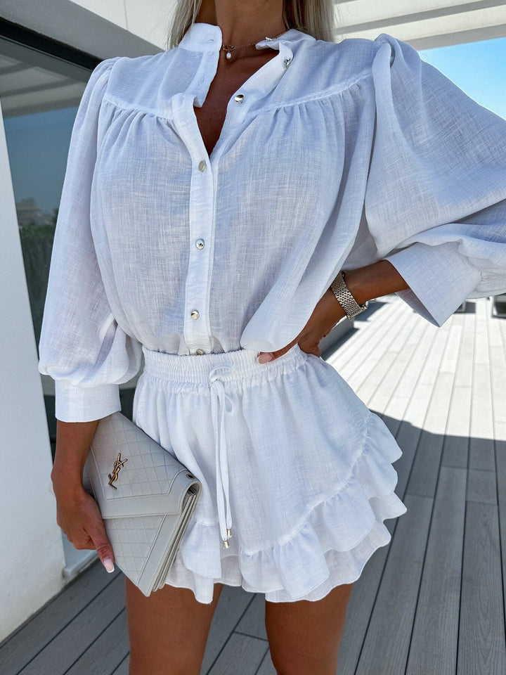 April™ | White Ruffle Shorts Set