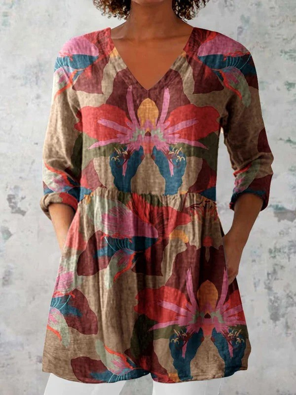 Merryn Rust Abstract Petal Tunic Blouse