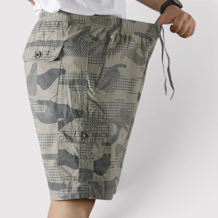 Michael Sydney men's camo cargo shorts, front view