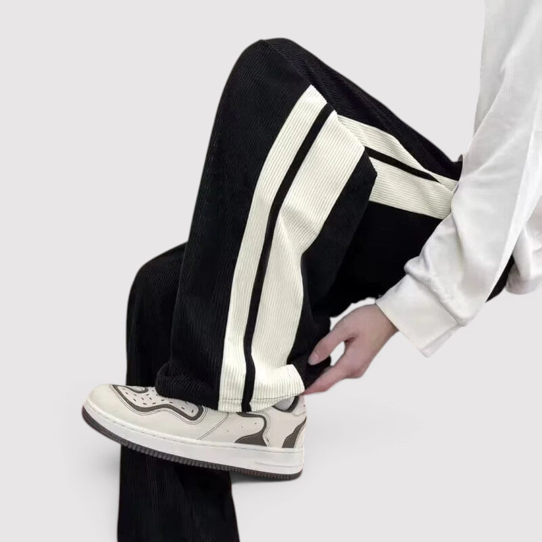 Michael Sydney men's wide-leg pants with side stripes, front view