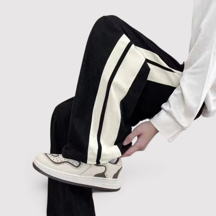 Michael Sydney men's wide-leg pants with side stripes, front view