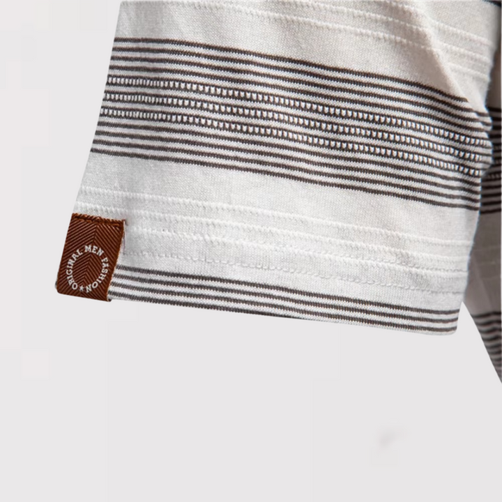 Michael Sydney men's Airy Striped Summer Polo Shirt, front view