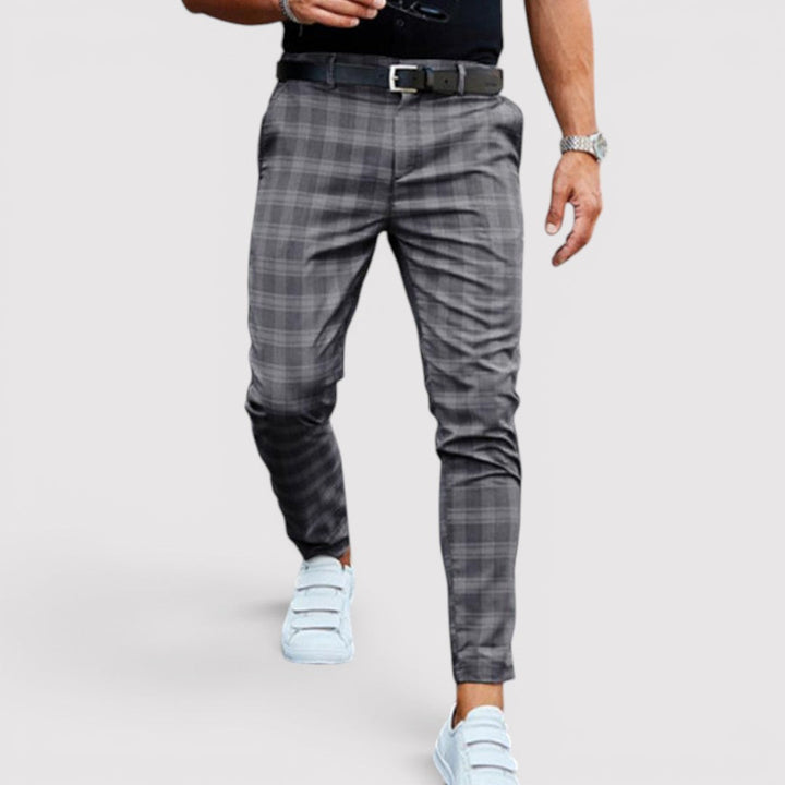 Michael Sydney men's tapered check pants, front view