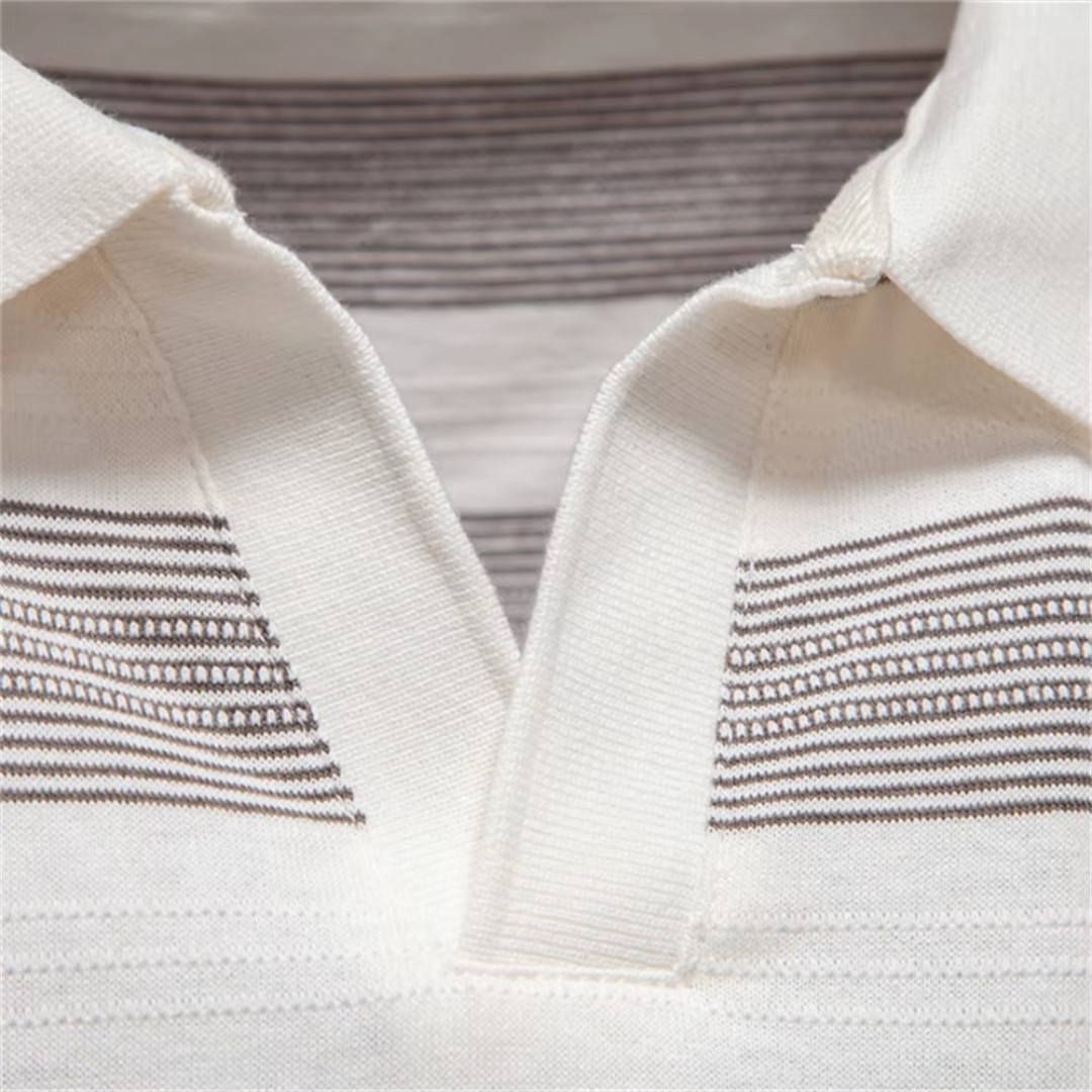 Michael Sydney men's Airy Striped Summer Polo Shirt, front view