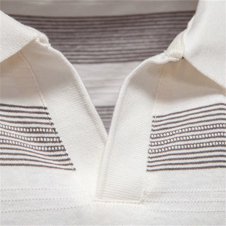 Michael Sydney men's Airy Striped Summer Polo Shirt, front view