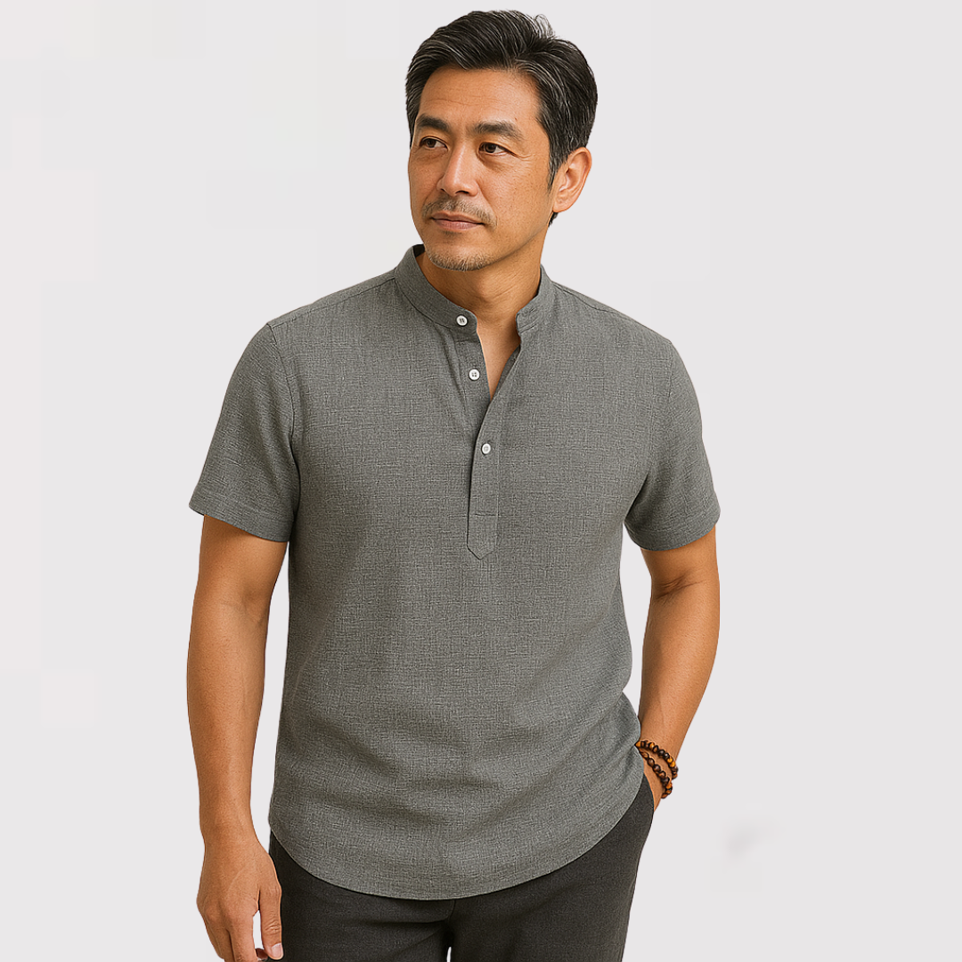 Michael Sydney men's Lightweight Short-Sleeve Henley with Stand Collar, front view