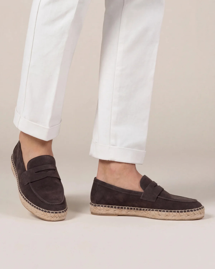 Michael Sydney men's espadrille in coffee brown, front view