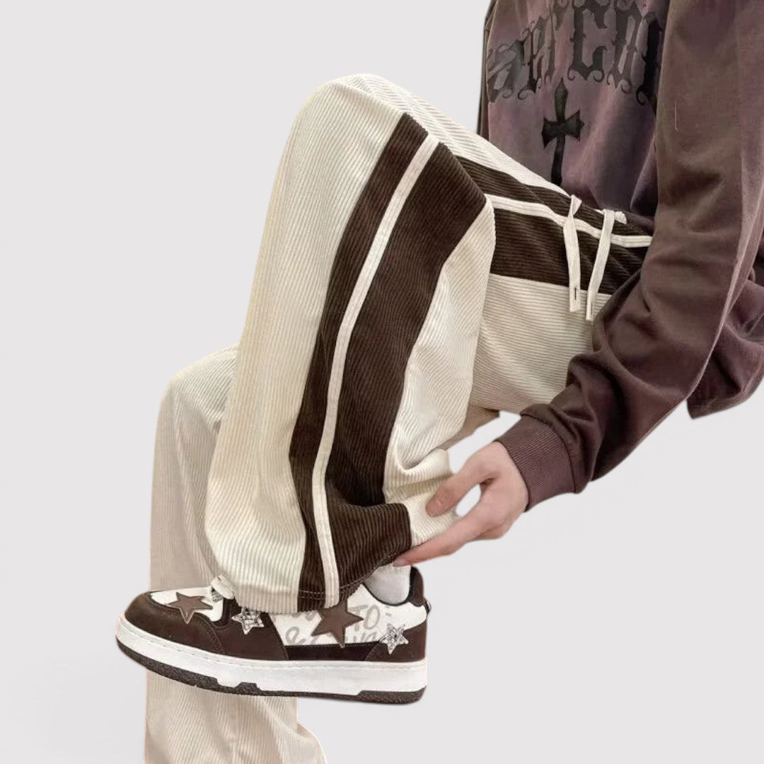 Michael Sydney men's wide-leg pants with side stripes, front view