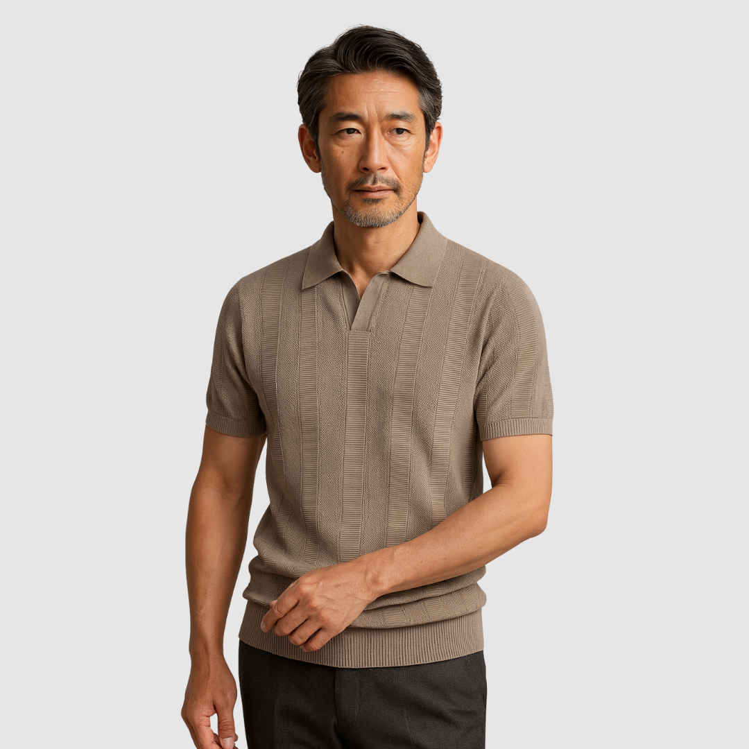 Michael Sydney men's Classic Knit Polo Shirt with Button Placket, front view
