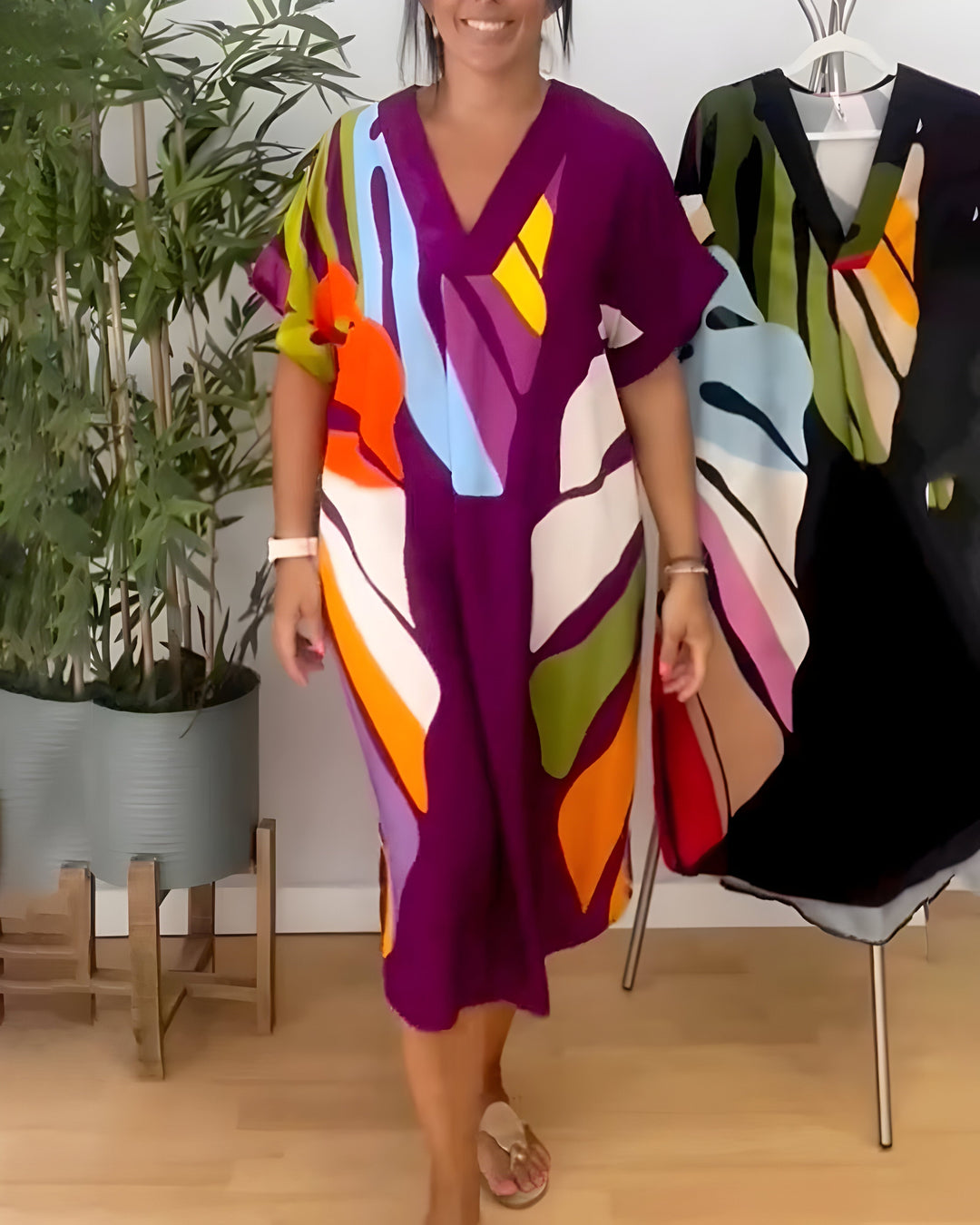 Glenda™ | Abstract Print V-Neck Dress