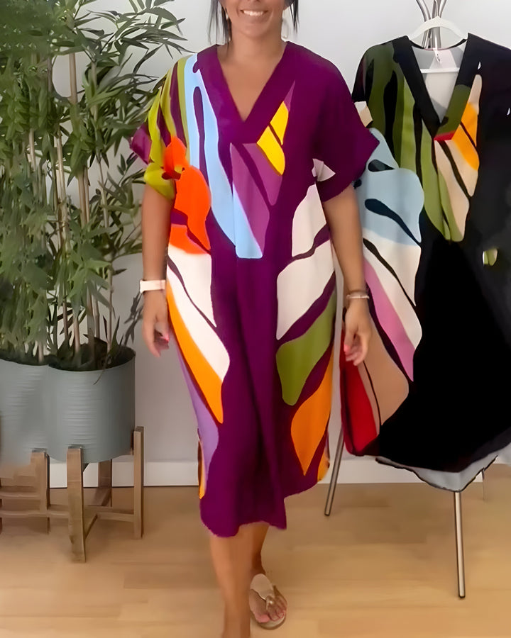 Glenda™ | Abstract Print V-Neck Dress