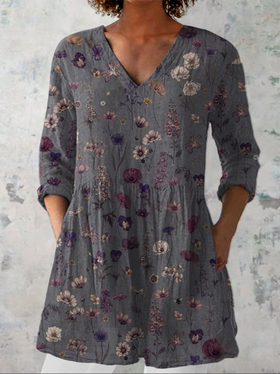 Lauren Charcoal Ditsy Floral Tunic Blouse