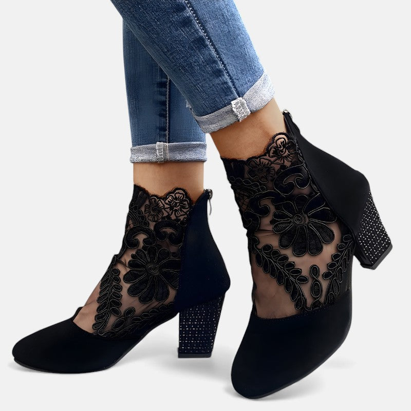 Margaret™ | Floral-Lace Block Heels