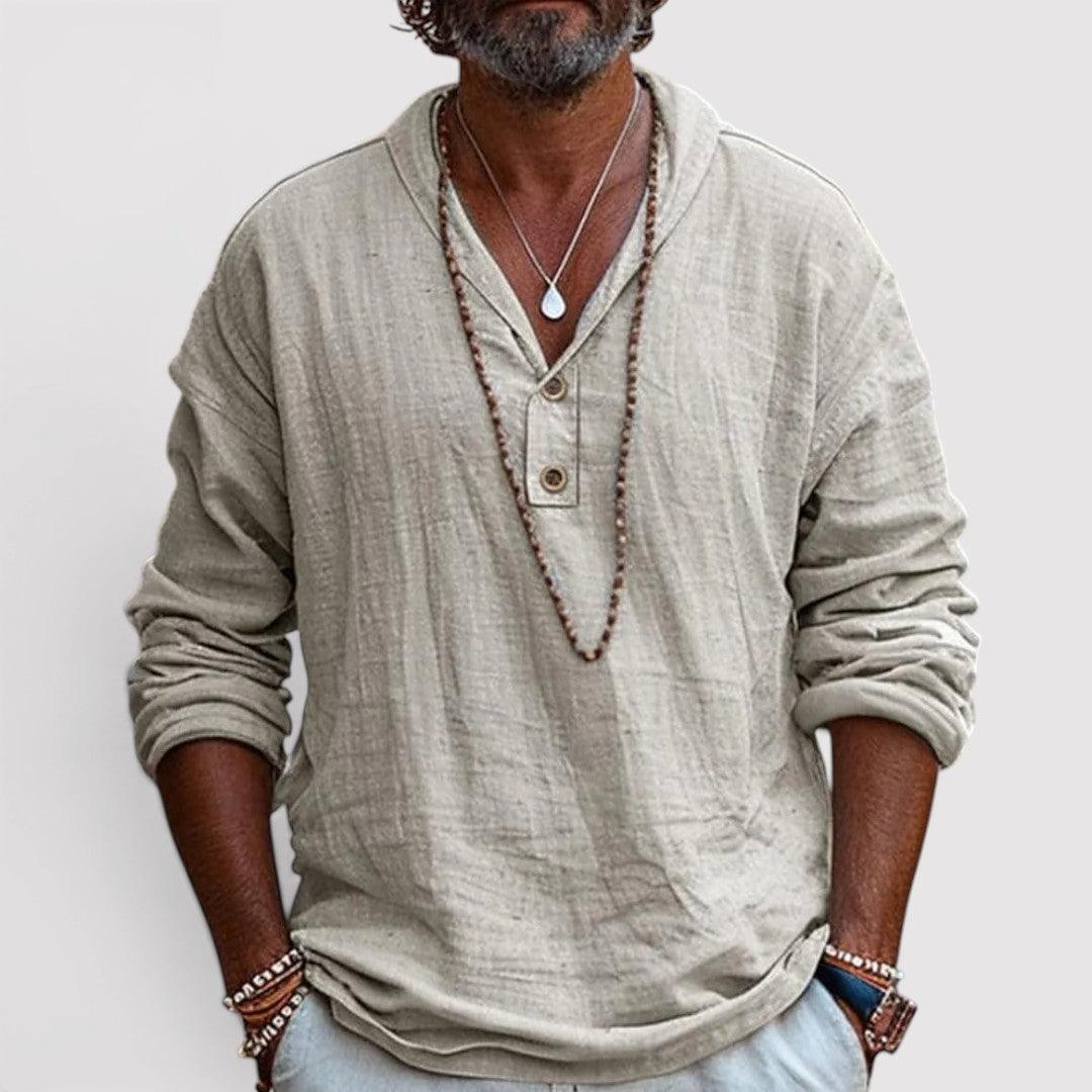 Michael Sydney men's henley shirt, front view