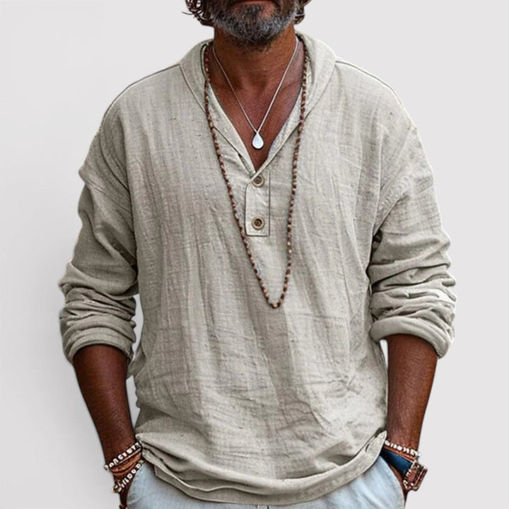 Michael Sydney men's henley shirt, front view