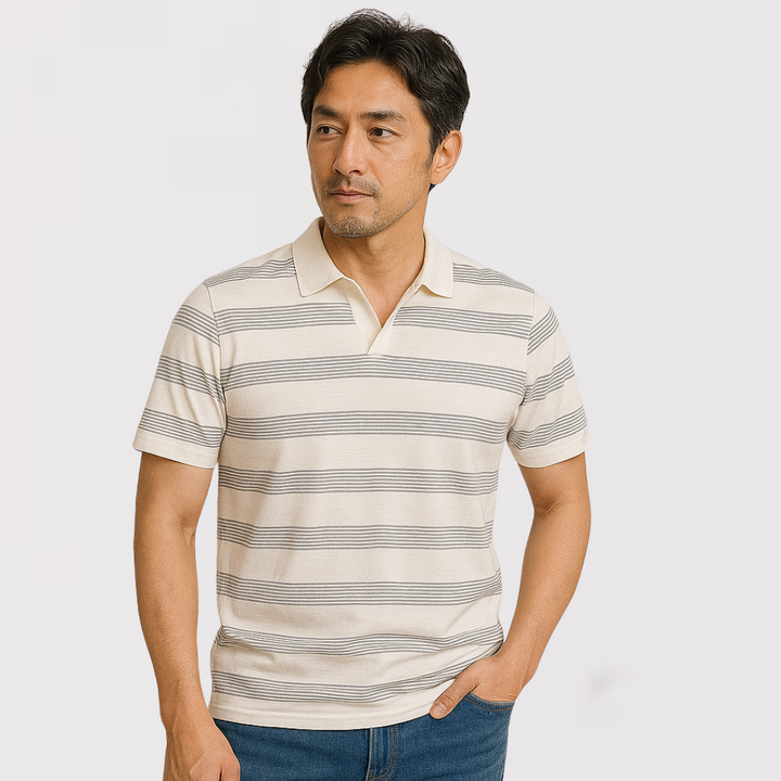 Michael Sydney men's Airy Striped Summer Polo Shirt, front view