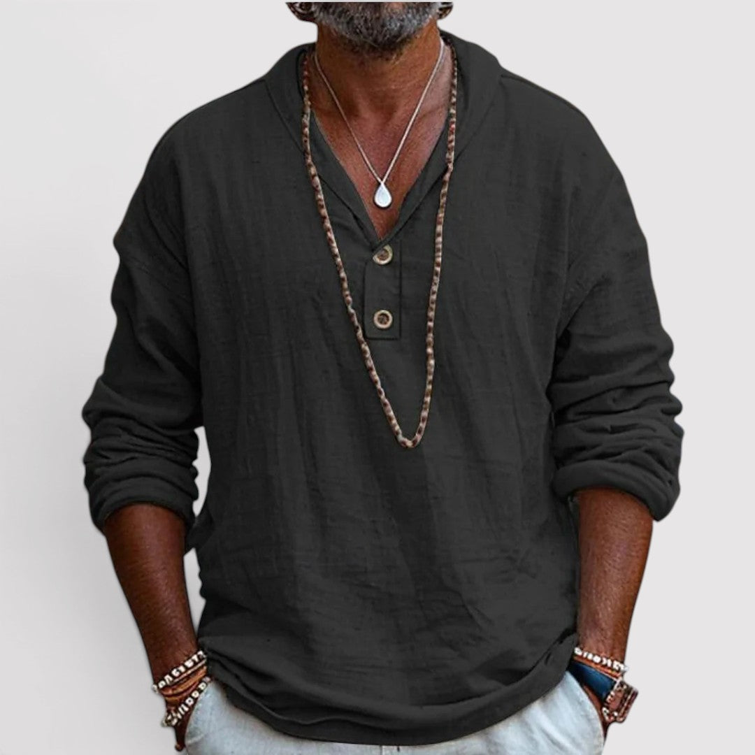 Michael Sydney men's henley shirt, front view