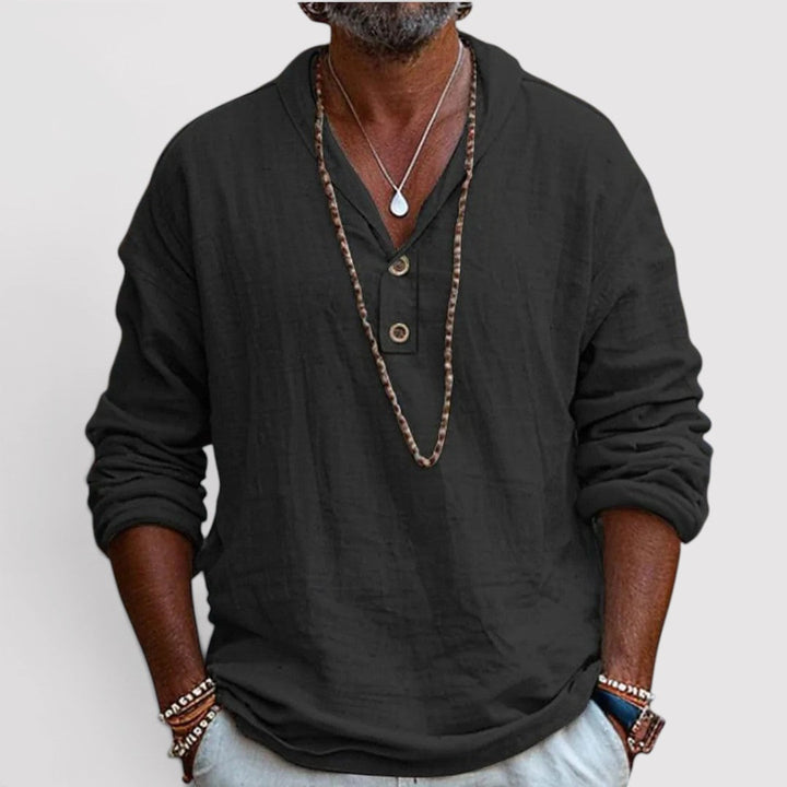 Michael Sydney men's henley shirt, front view