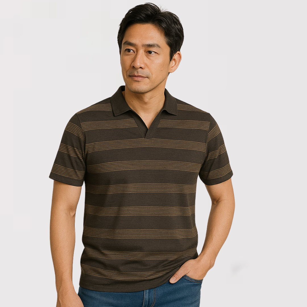 Michael Sydney men's Airy Striped Summer Polo Shirt, front view