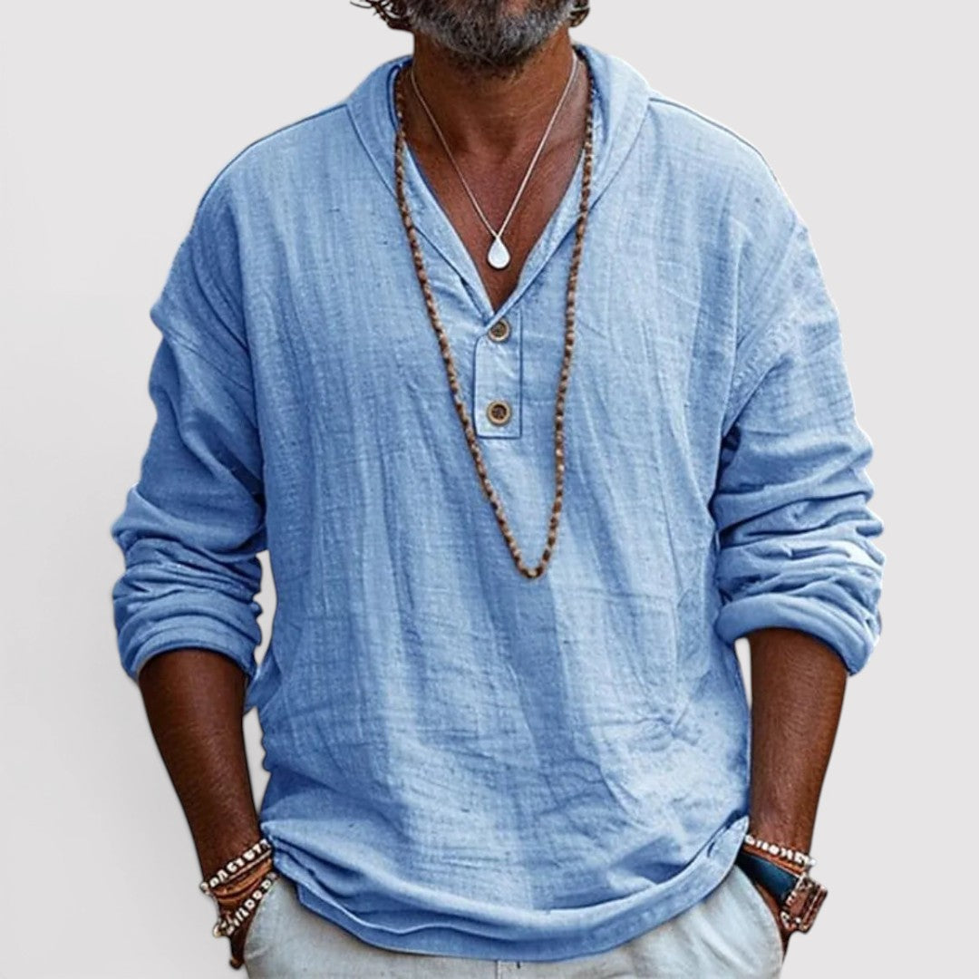 Michael Sydney men's henley shirt, front view